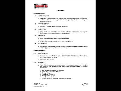 SafetyPads Spec Sheet